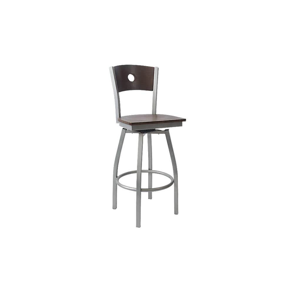 Swivel Bar Stool with Interchangeable and Circled Back, Silver Metal