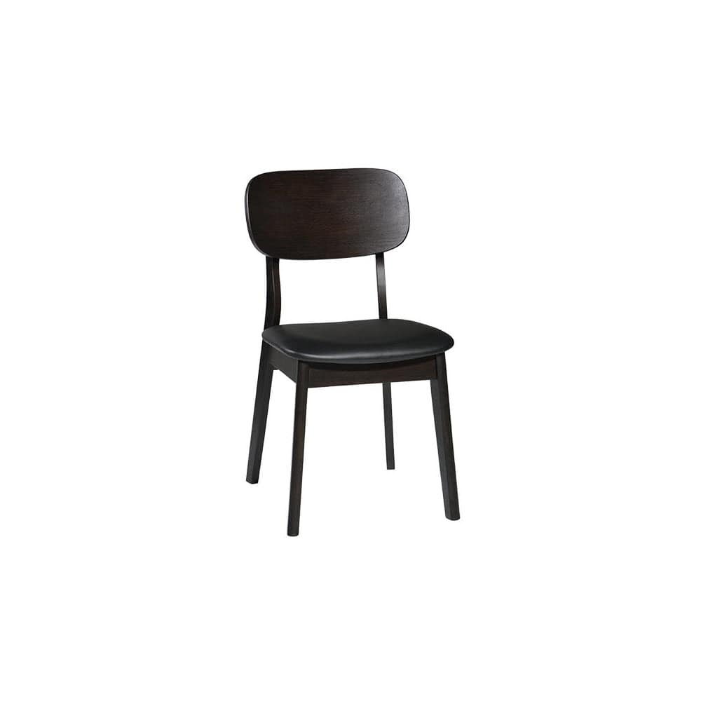 Wood Chair in Dark Walnut with Black Vinyl Seat