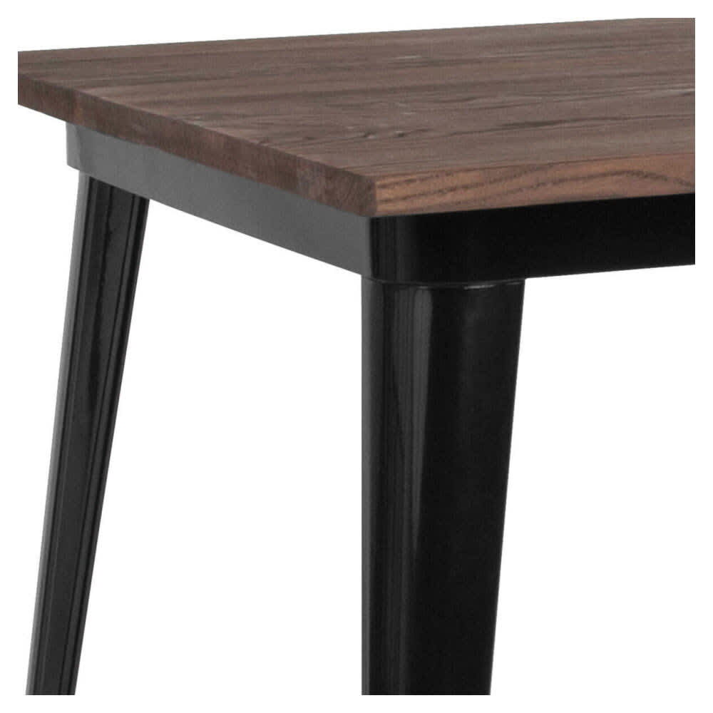 Table with Dark Walnut Wood Top, Industrial Black