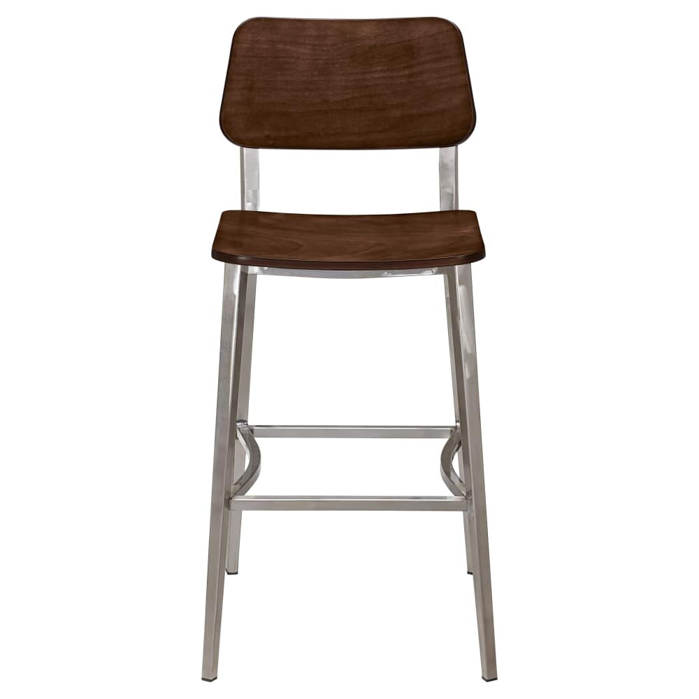 Luca Bar Stool in Metal with Wood Back and Clear Coat Finish
