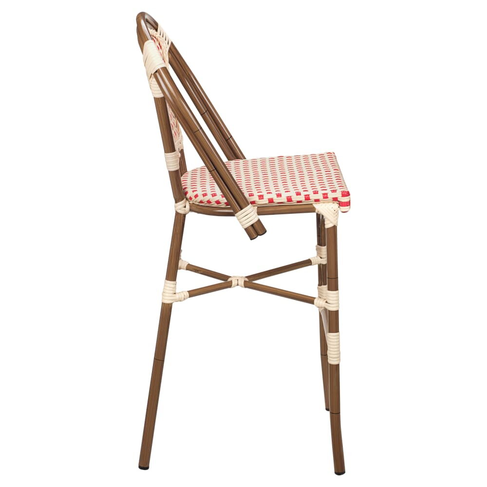 Patio Bar Stool with Red and Cream Rattan, Aluminum Bamboo