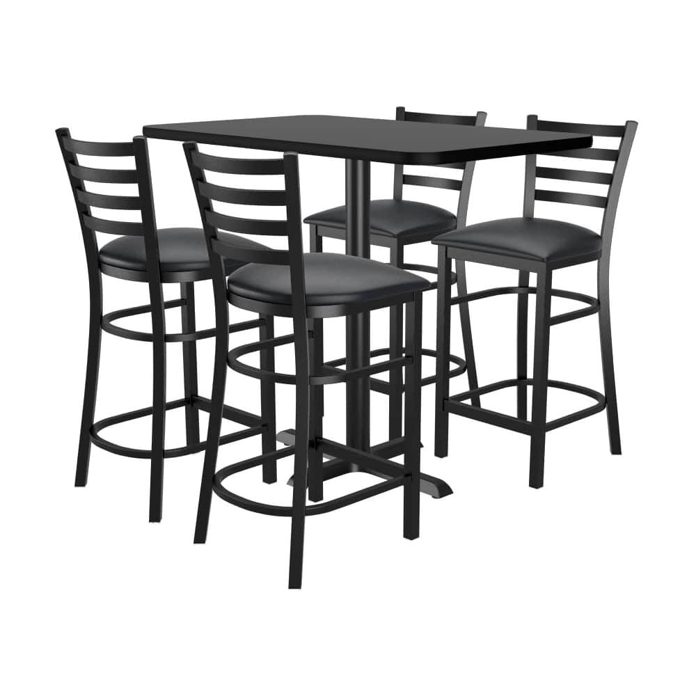 Set of 4 Bar Stools, Ladder-Back Metal with Rectangle Reversible Table
