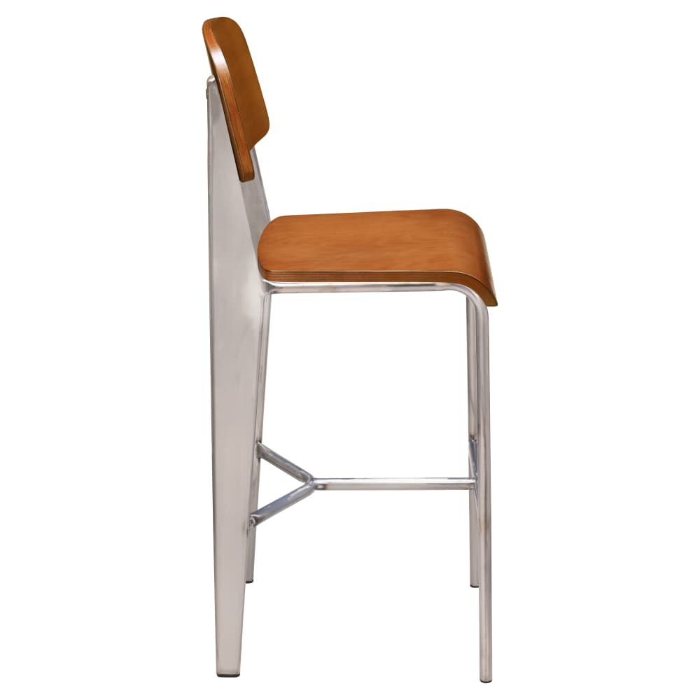 Nico Bar Stool in Metal with Wood Back and Clear Coat Finish
