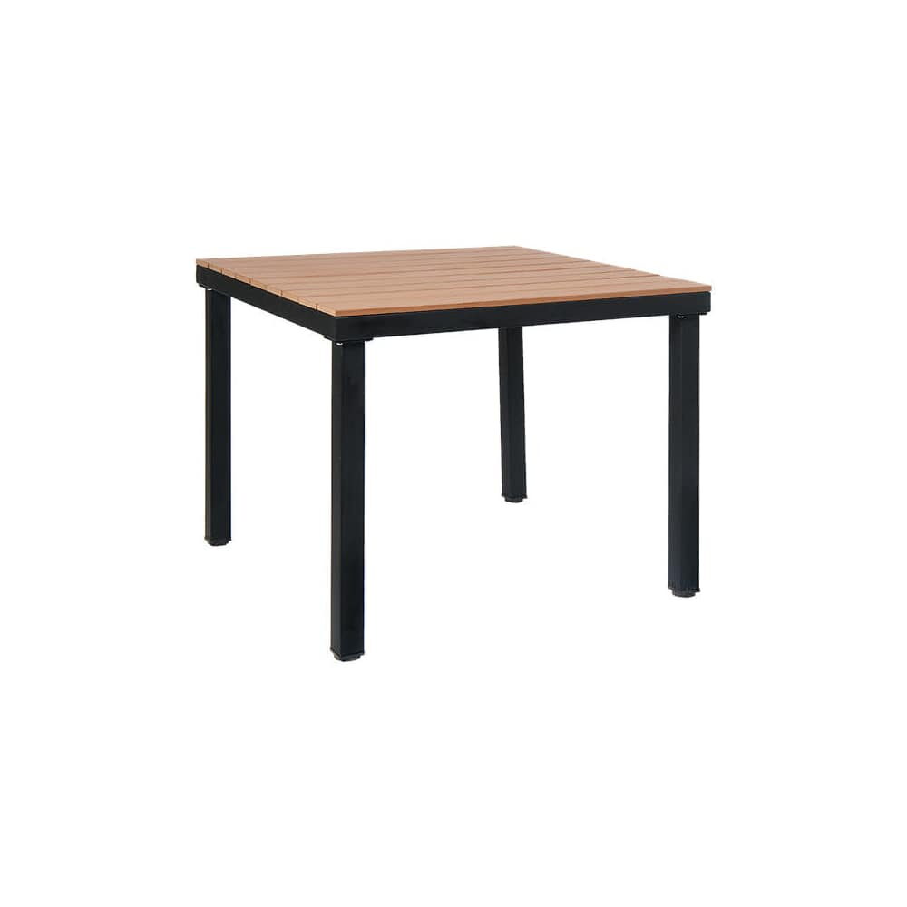 Table with Natural Finish Faux Teak Top and Black Metal Frame